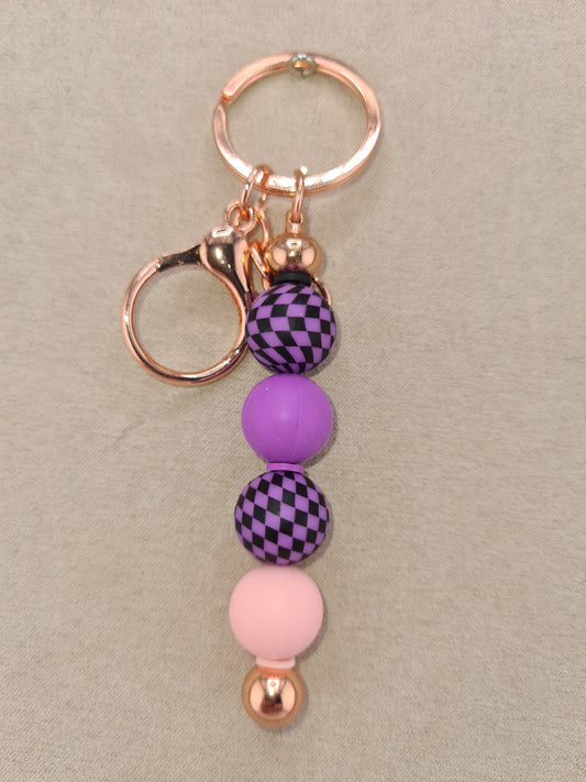 Checkered Theme, Rose Gold Keychain