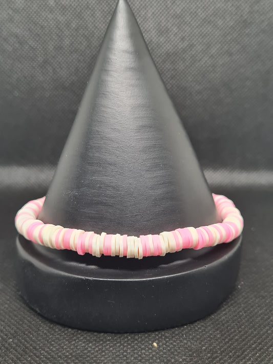 Anklet, Pink & White Clay Beads (17cm/21cm)