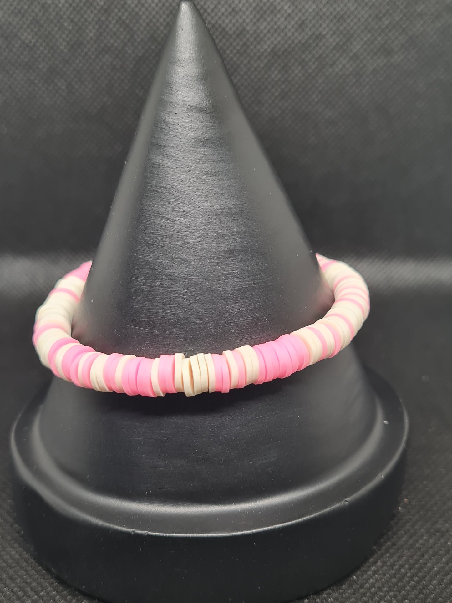 Anklet, Pink & White Clay Beads (17cm/21cm)