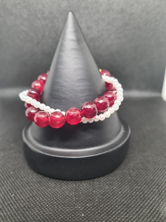 Ruby/Pearl Twist Bracelet (16cm)