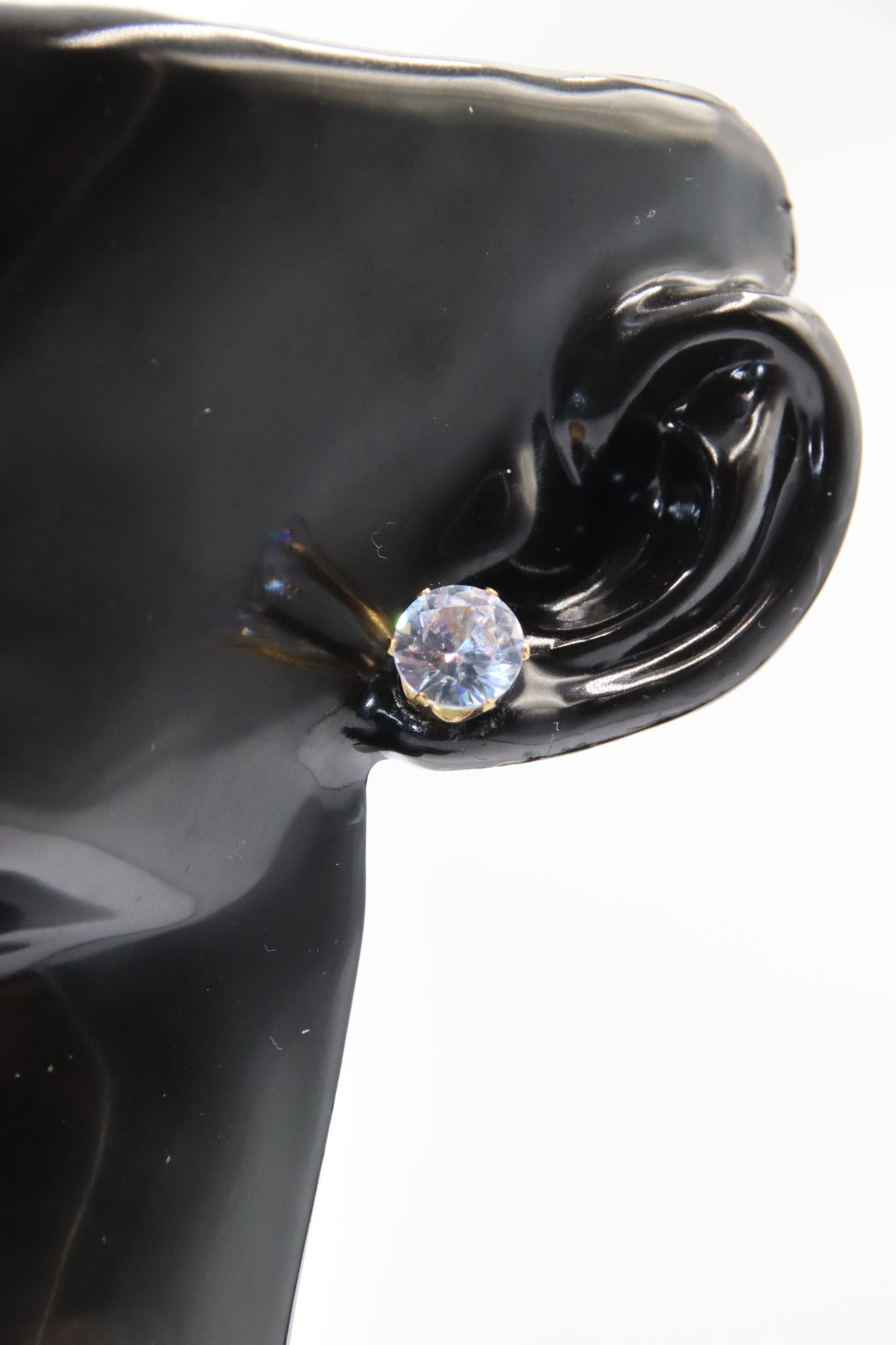 Earring, Stud, Zircon, Gold, 8mm, 316L Stainless
