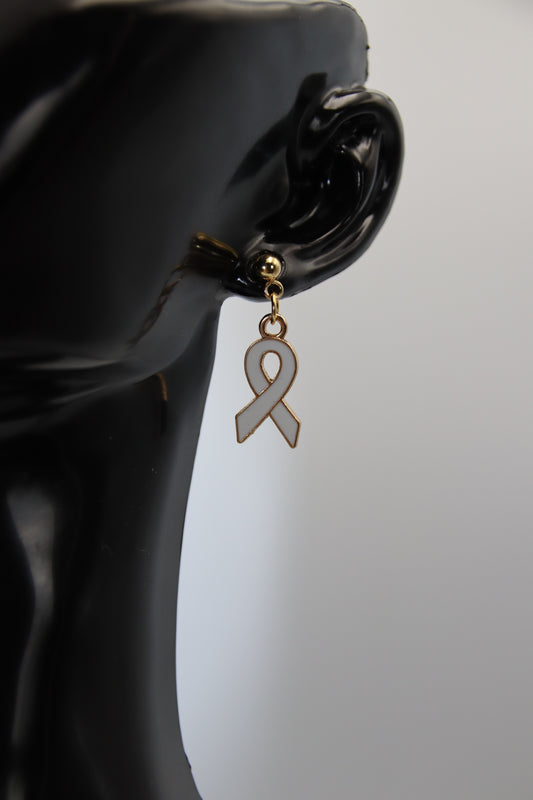 Domestic Violence, White Ribbon, Gold Stud Earrings