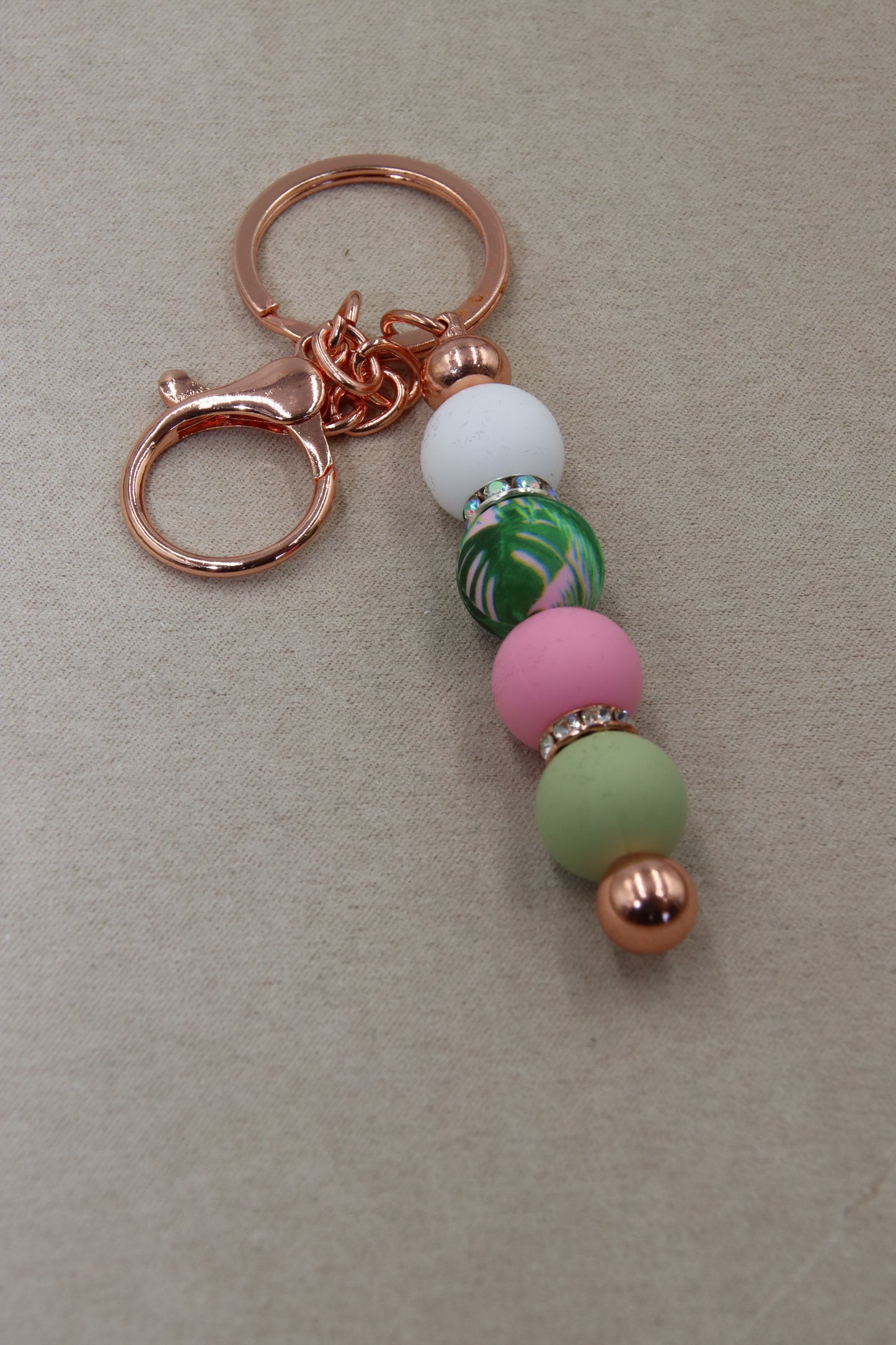Forest Leaves & Rhinestone Theme, Rose Gold Keychain