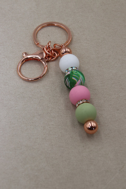 Forest Leaves & Rhinestone Theme, Rose Gold Keychain