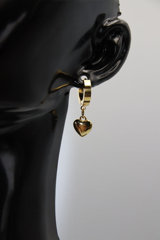 Huggie Hoop with Hearts, Hoop Earrings (Gold & Silver)
