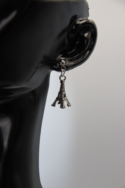 Eiffel Tower Silver Earrings (Shep, Ball Studs)