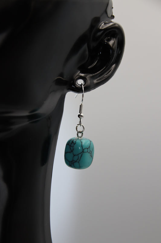Turquoise Quartz, Silver Shepherd Hook Earrings