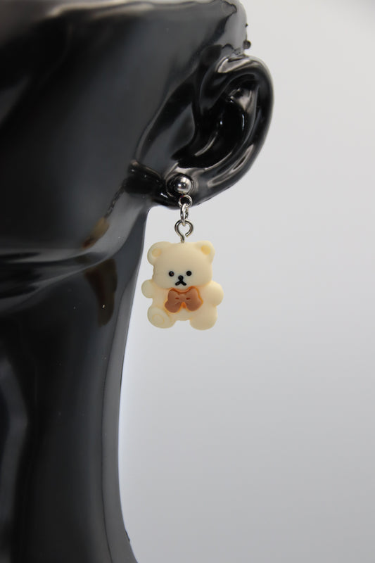 Bow Bear (beige & brown), Earrings