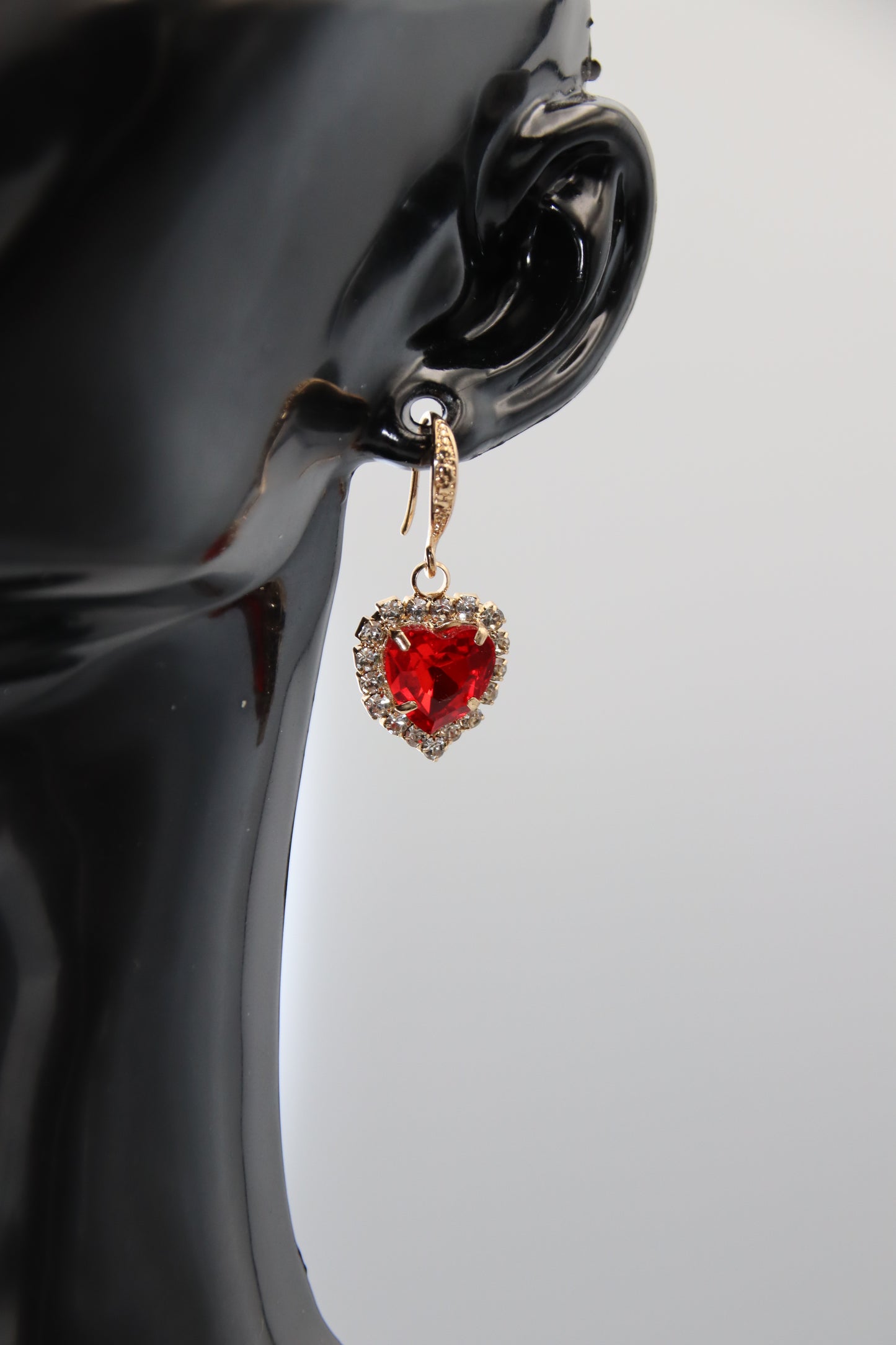Alloy Heart & Oval, Crystal Rhinestone, Red, Gold Earrings