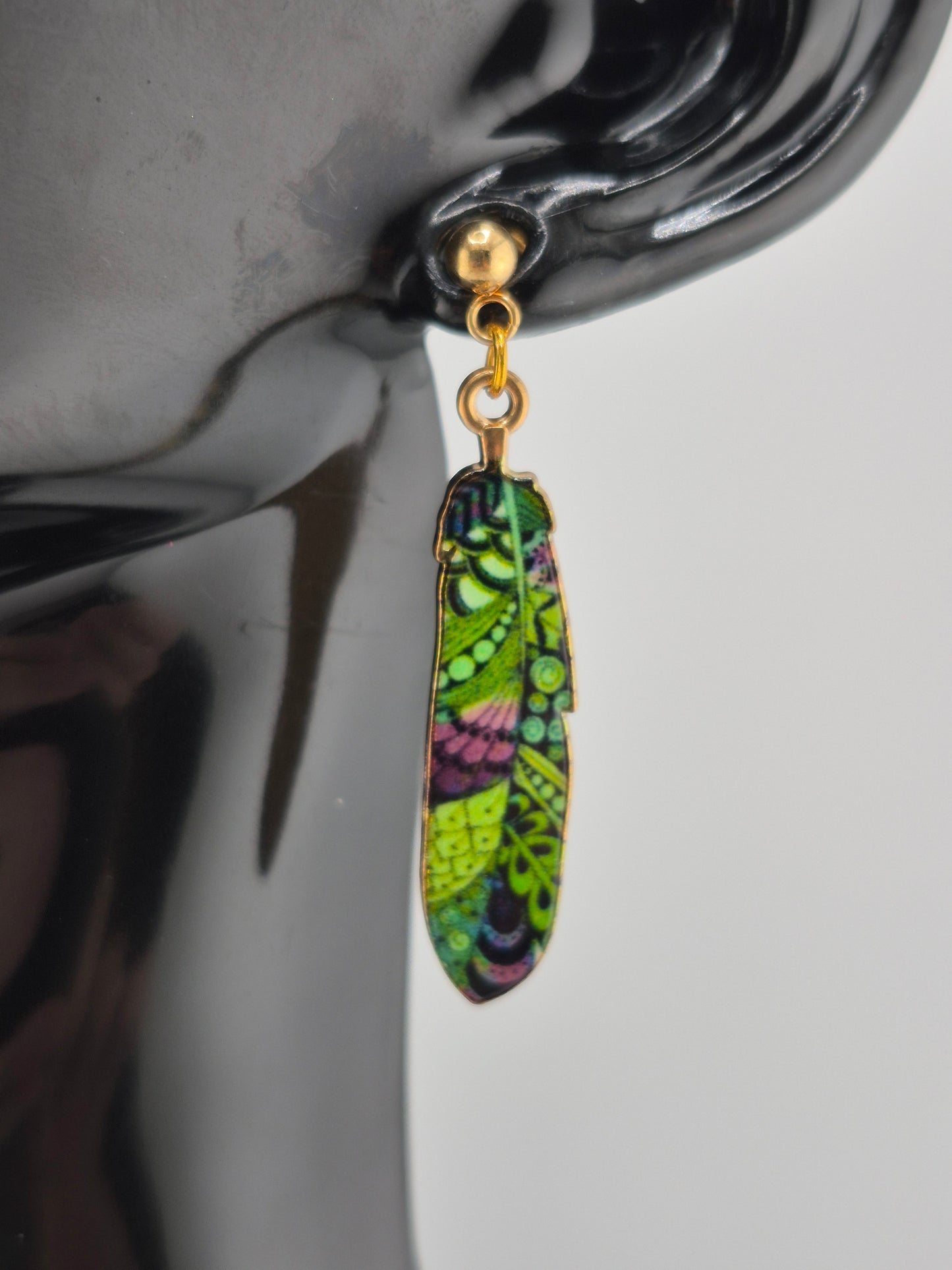 Bohemian Colourful Feather, Stud Earrings (Gold/Rose Gold/Sterling Silver)