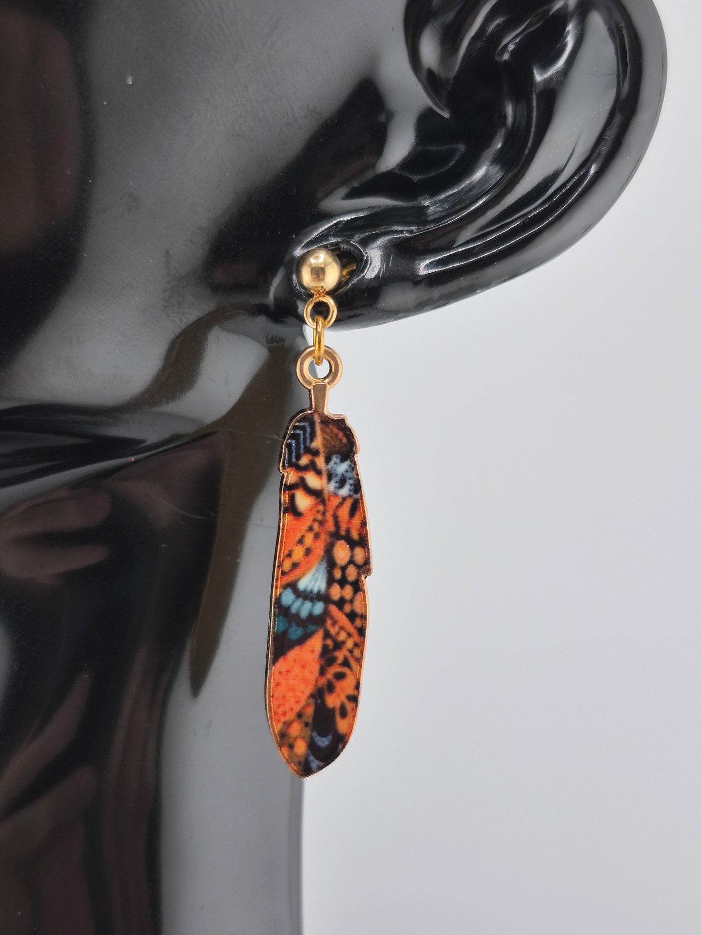 Bohemian Colourful Feather, Stud Earrings (Gold/Rose Gold/Sterling Silver)