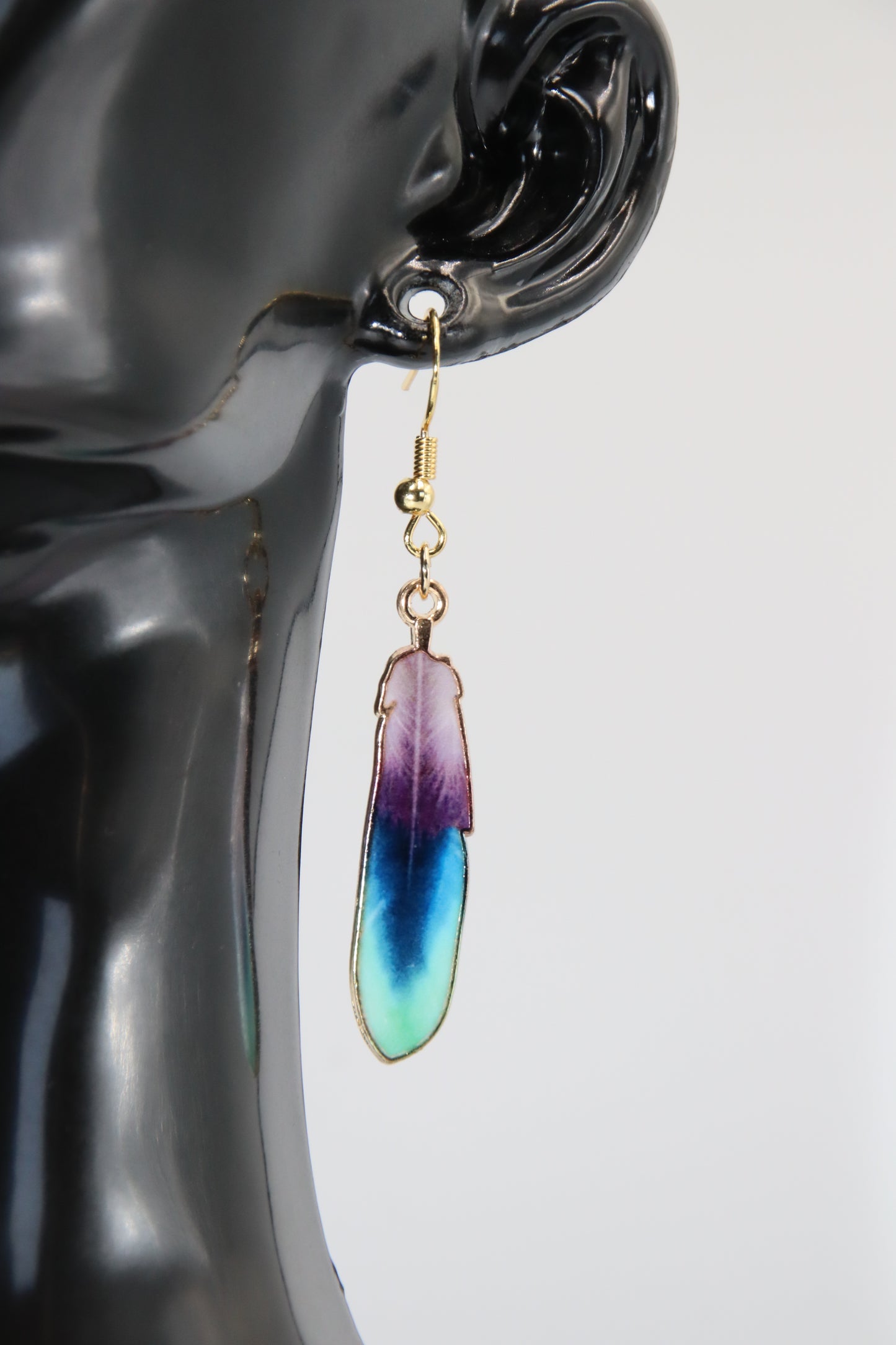 Bohemian Colourful Feather, Stud Earrings (Gold/Rose Gold/Sterling Silver)