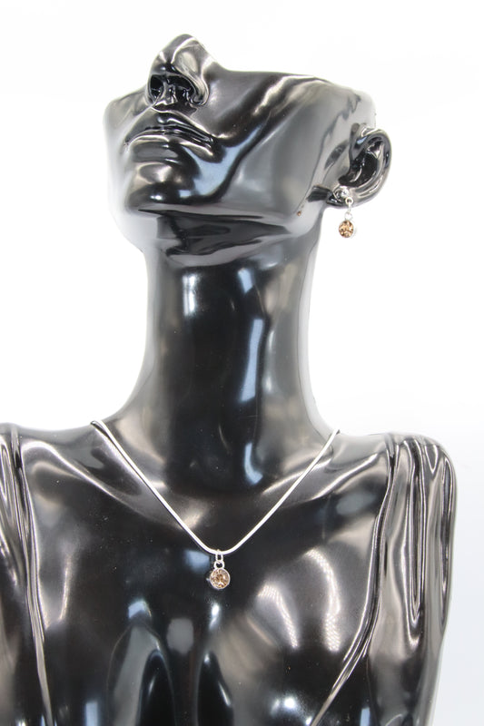 Birthstone Package, Silver Ball Stud Earrings & Necklace