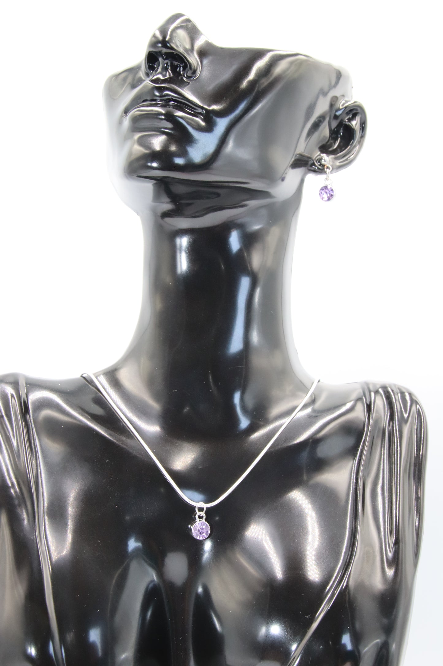 Birthstone Package, Silver Ball Stud Earrings & Necklace