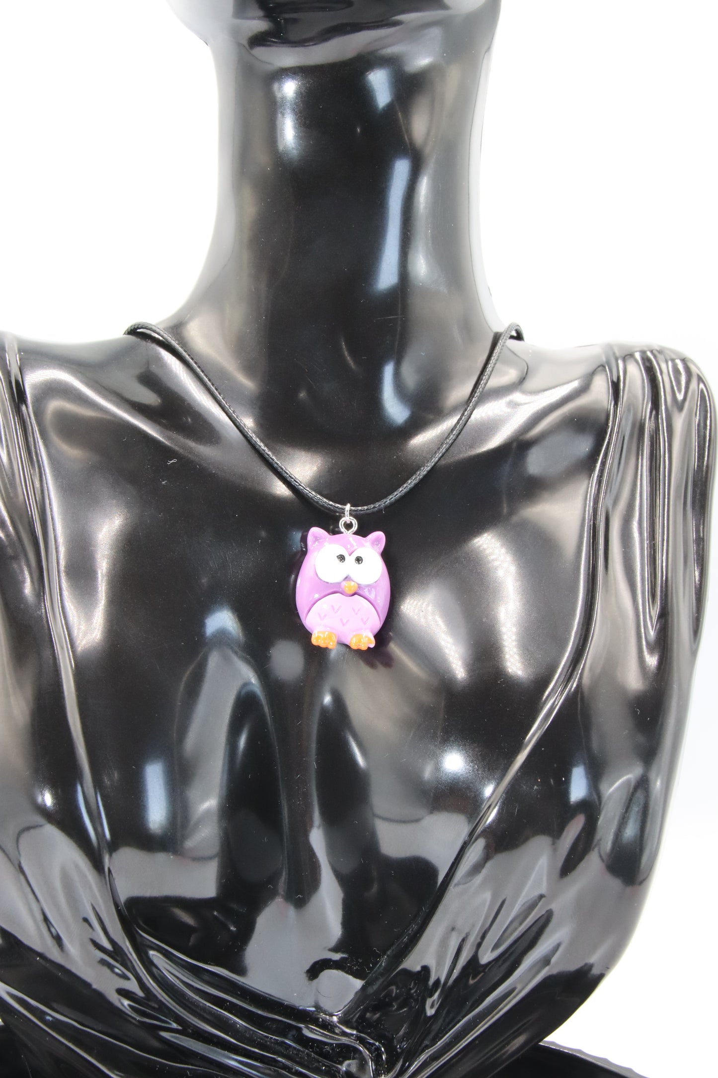 Owl Necklace, PU Leather. Silver