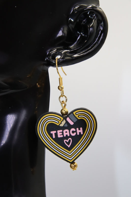 Teachers Silicone Bead Shephard Hook Earrings, Gold