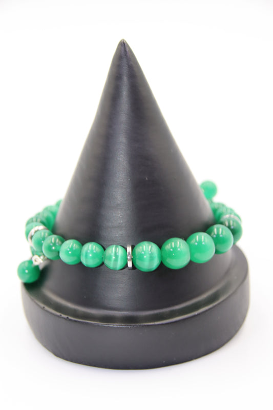 Green Cats Eye Bead Memory Bracelet