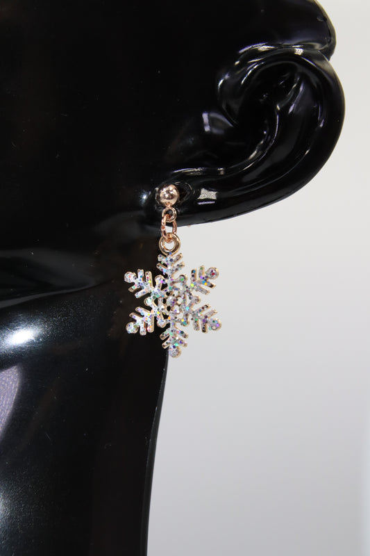 Snowflake Rhinestone, Christmas, Rose Gold Ball Stud, Earrings