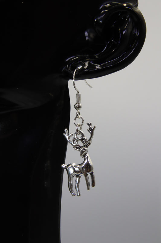 Reindeer, Christmas, Silver Shephard Hook, Earrings