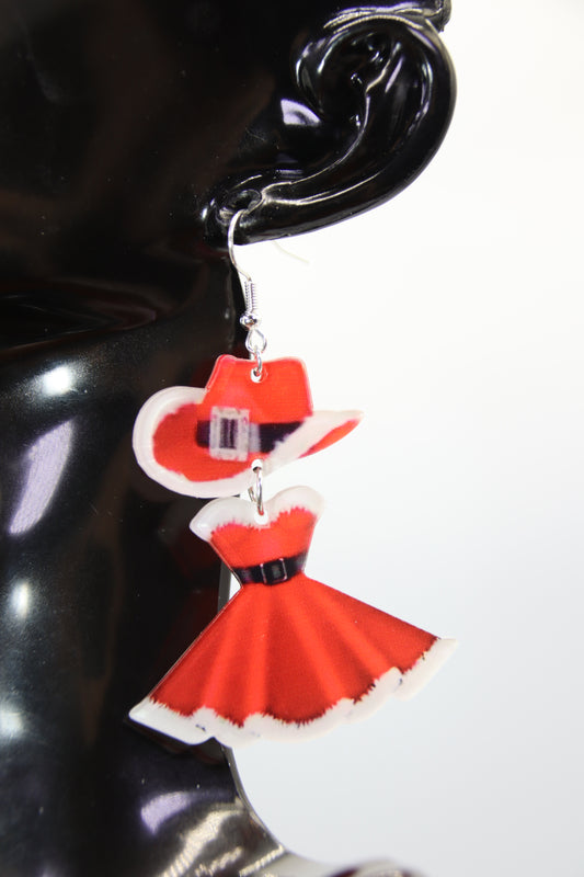 Christmas, Santa Dress & Hat, Silver Shep Hook, Earrings
