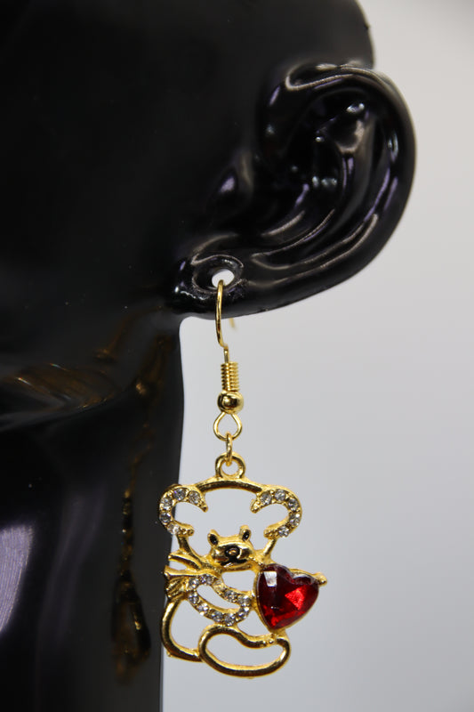 Golden Hollow Bears, Gold Shep Hook, Earrings