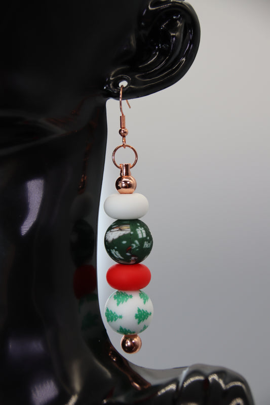 Christmas Theme Earrings, Rose Gold Bar Earrings