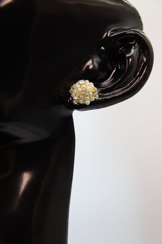Faux Pearl Ball Stud with Rhinestone, Earrings, Gold Studs