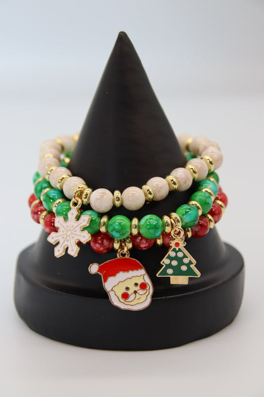 Christmas Bracelet, 3pc Set, Red/White/Green