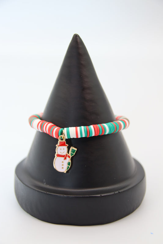 Christmas Bracelet, Childrens Clay Bead with Charm