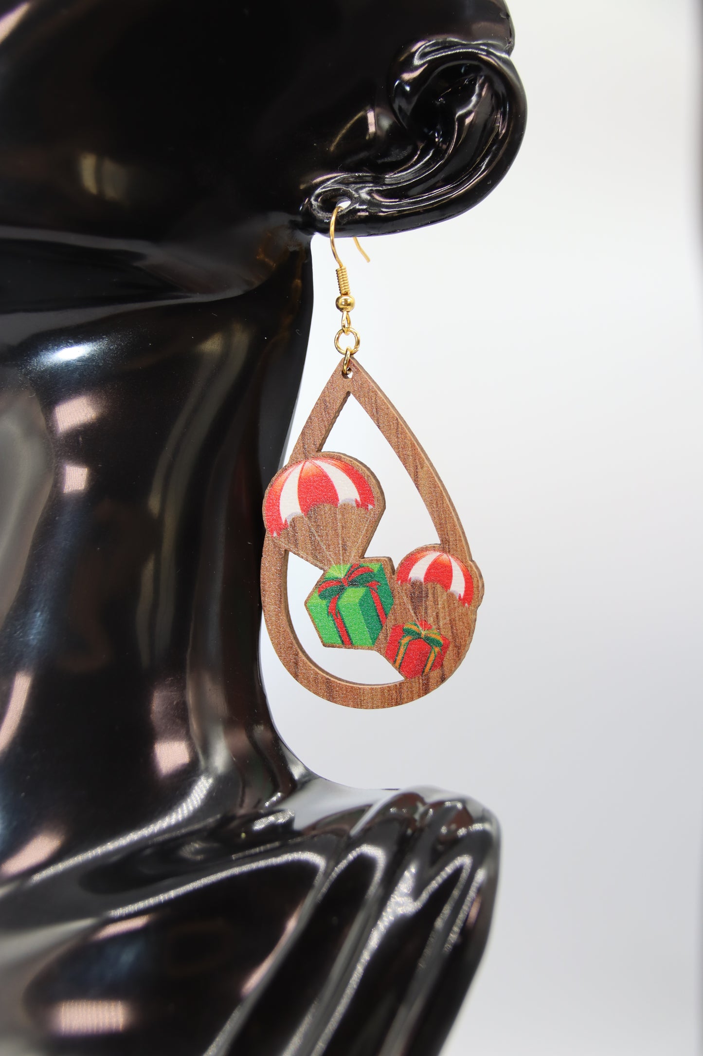 Christmas Theme Wooden Teardrop Earrings