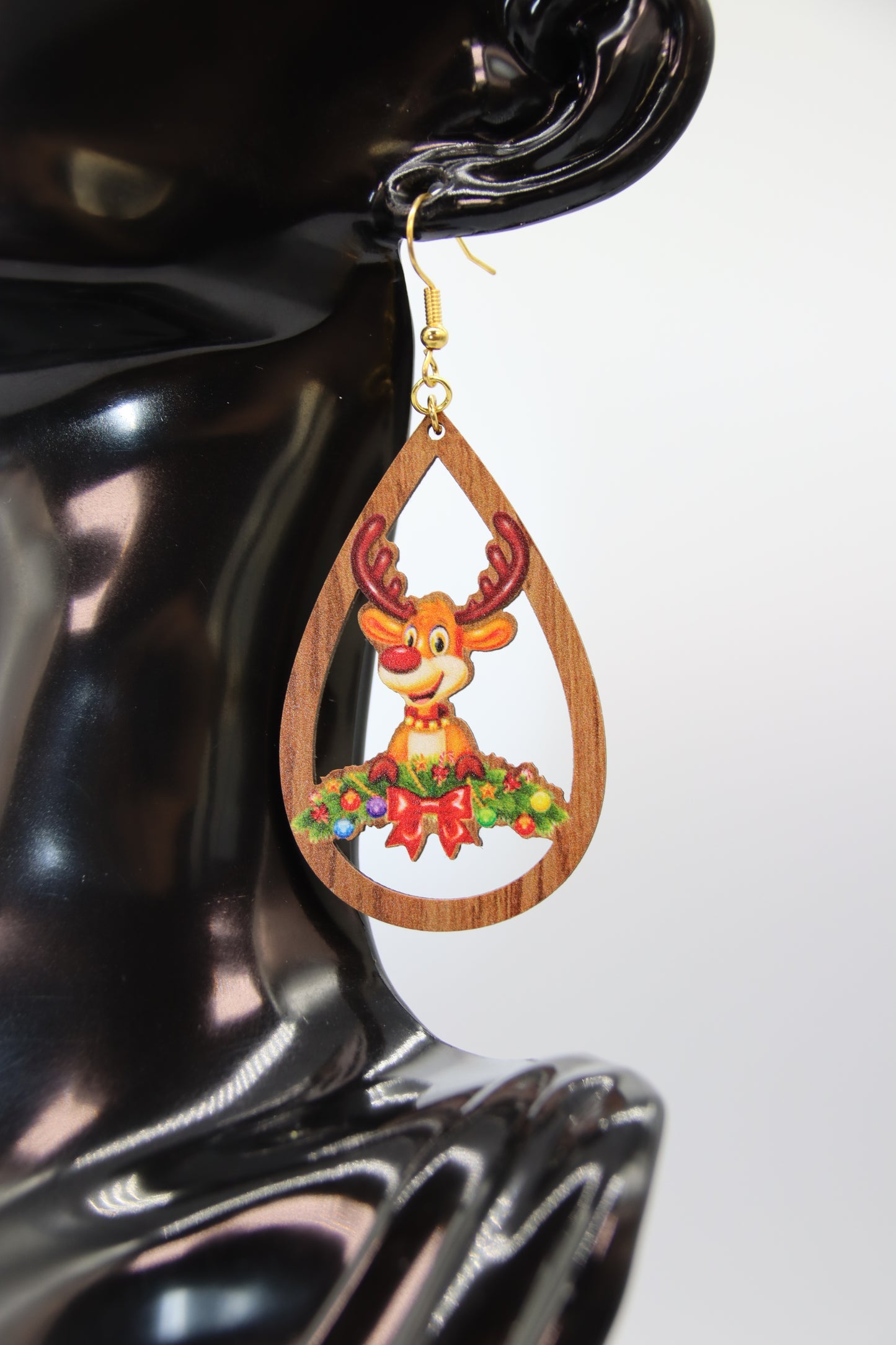 Christmas Theme Wooden Teardrop Earrings