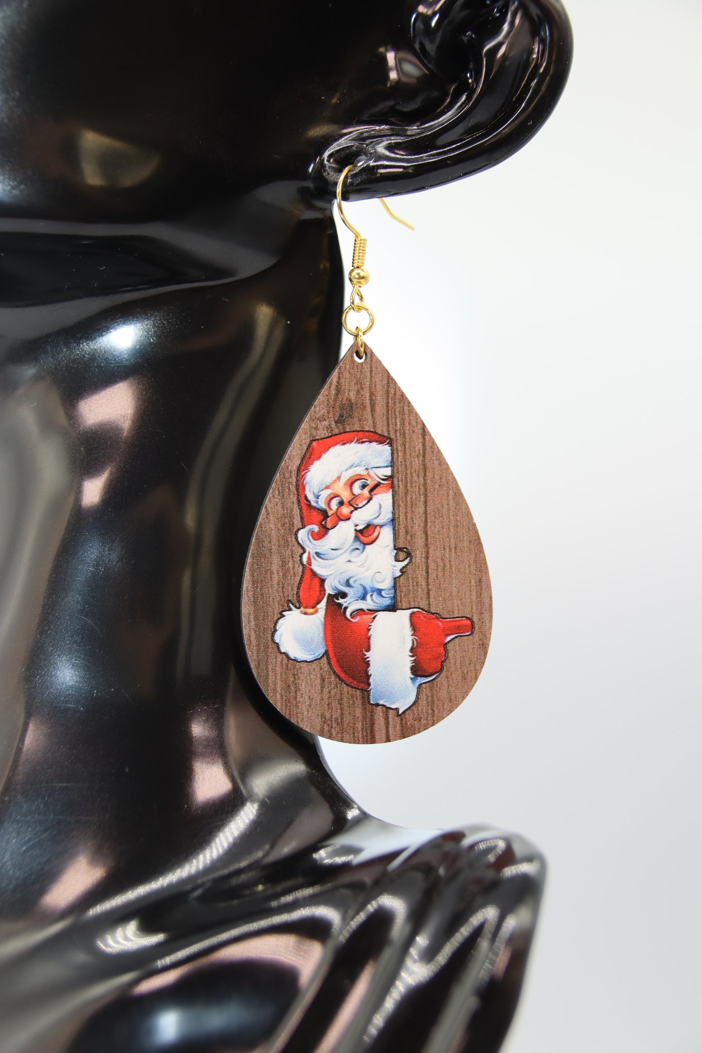 Christmas Theme Wooden Teardrop Earrings