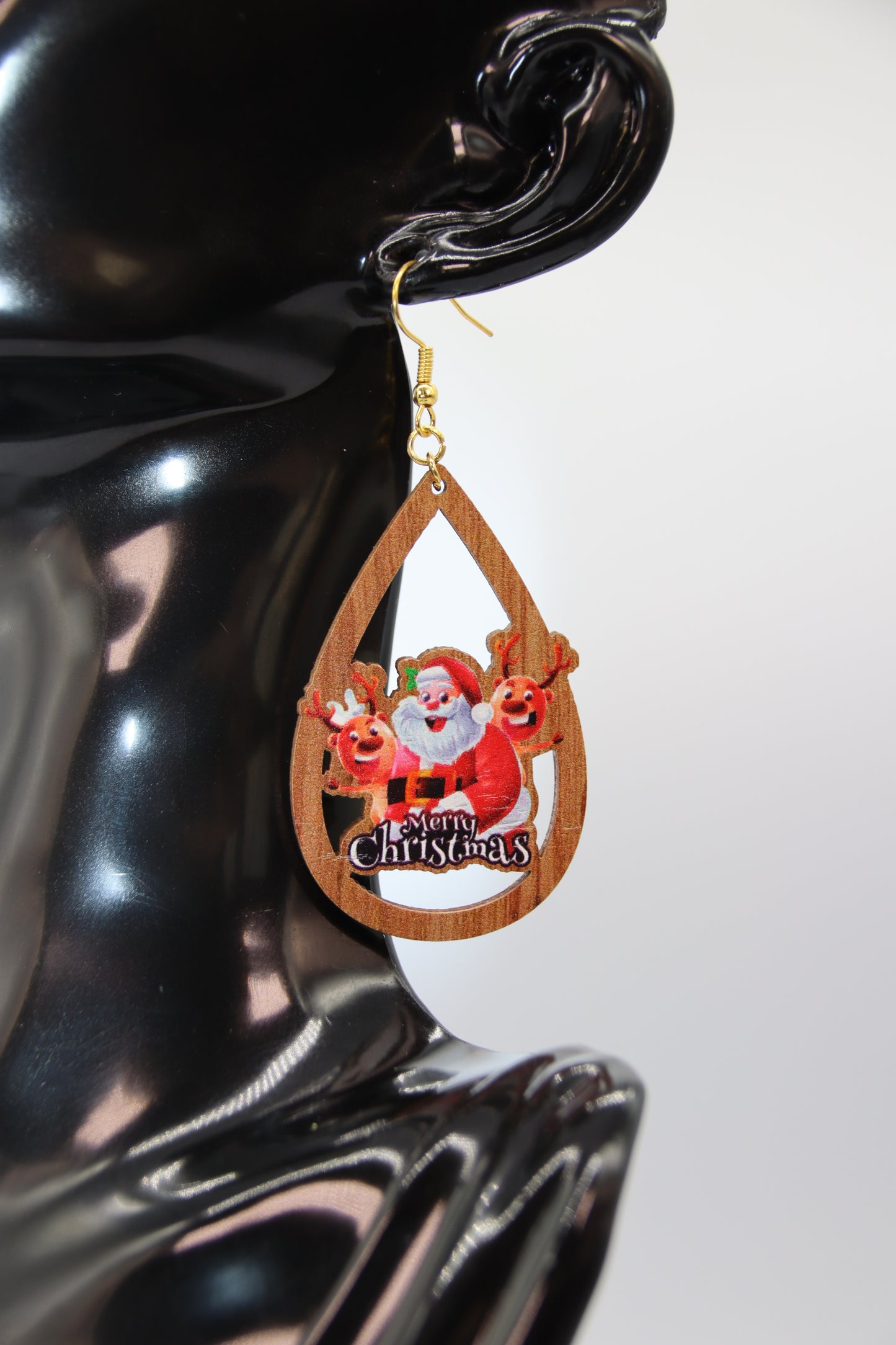 Christmas Theme Wooden Teardrop Earrings