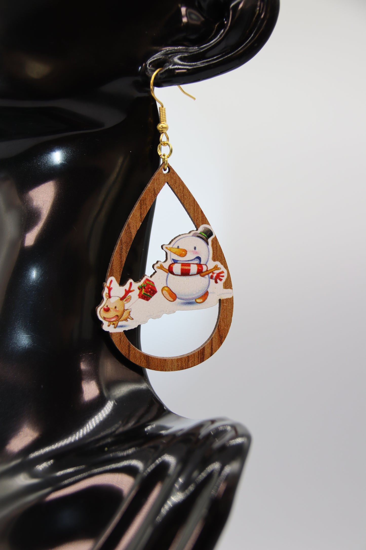 Christmas Theme Wooden Teardrop Earrings