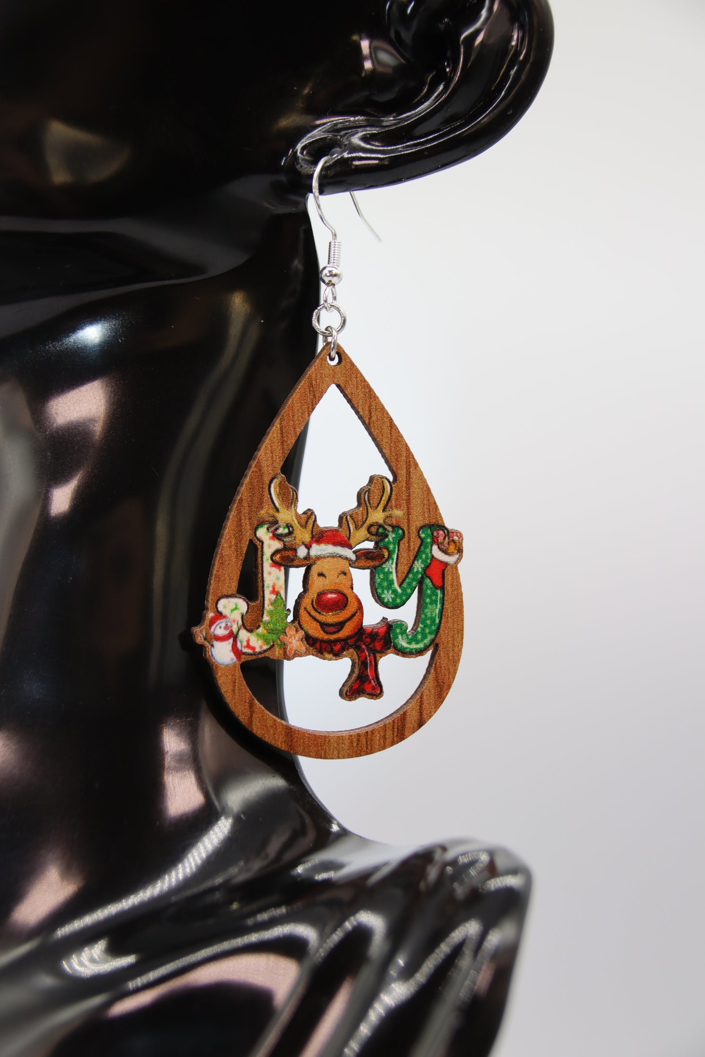 Christmas Theme Wooden Teardrop Earrings