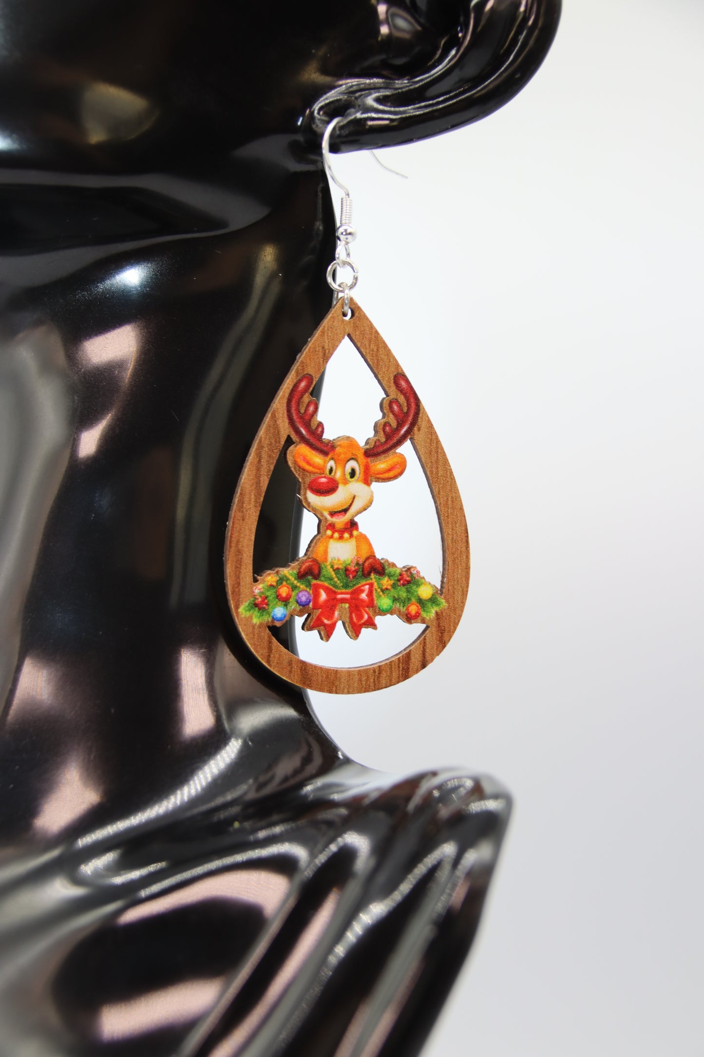 Christmas Theme Wooden Teardrop Earrings
