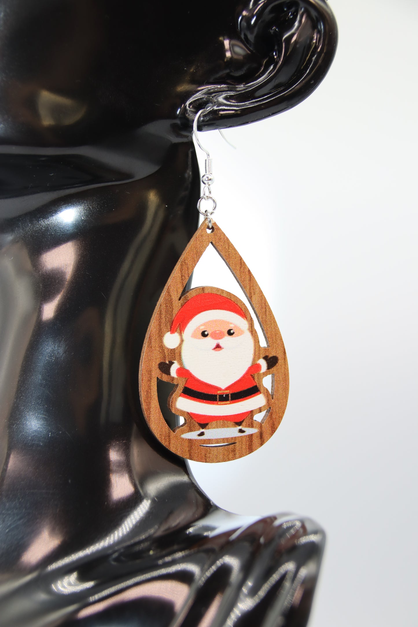 Christmas Theme Wooden Teardrop Earrings