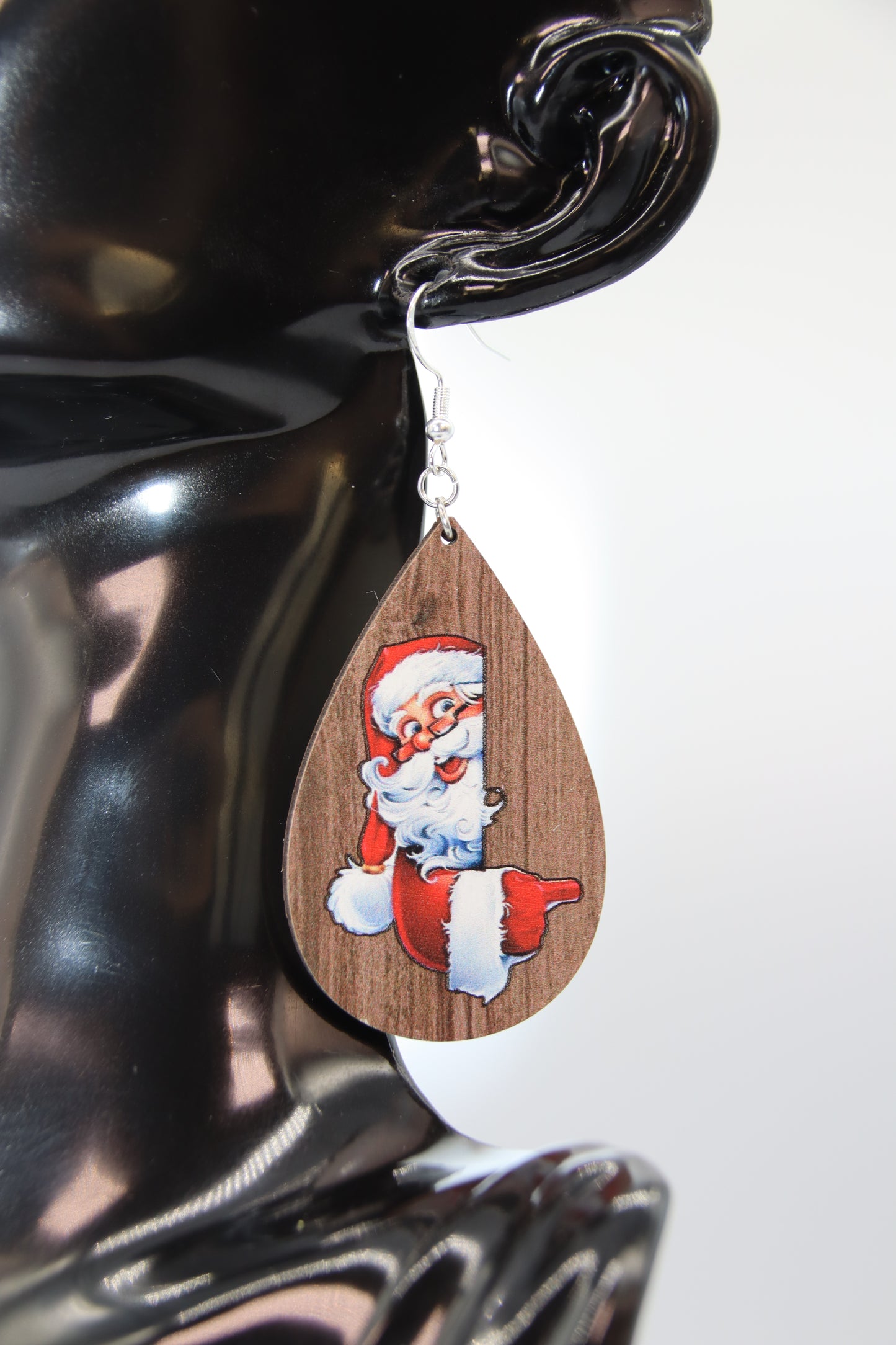 Christmas Theme Wooden Teardrop Earrings