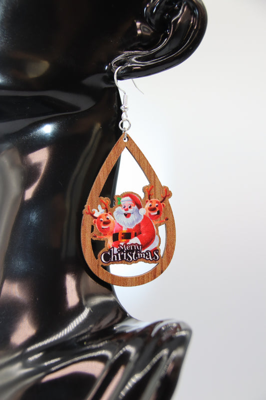 Christmas Theme Wooden Teardrop Earrings