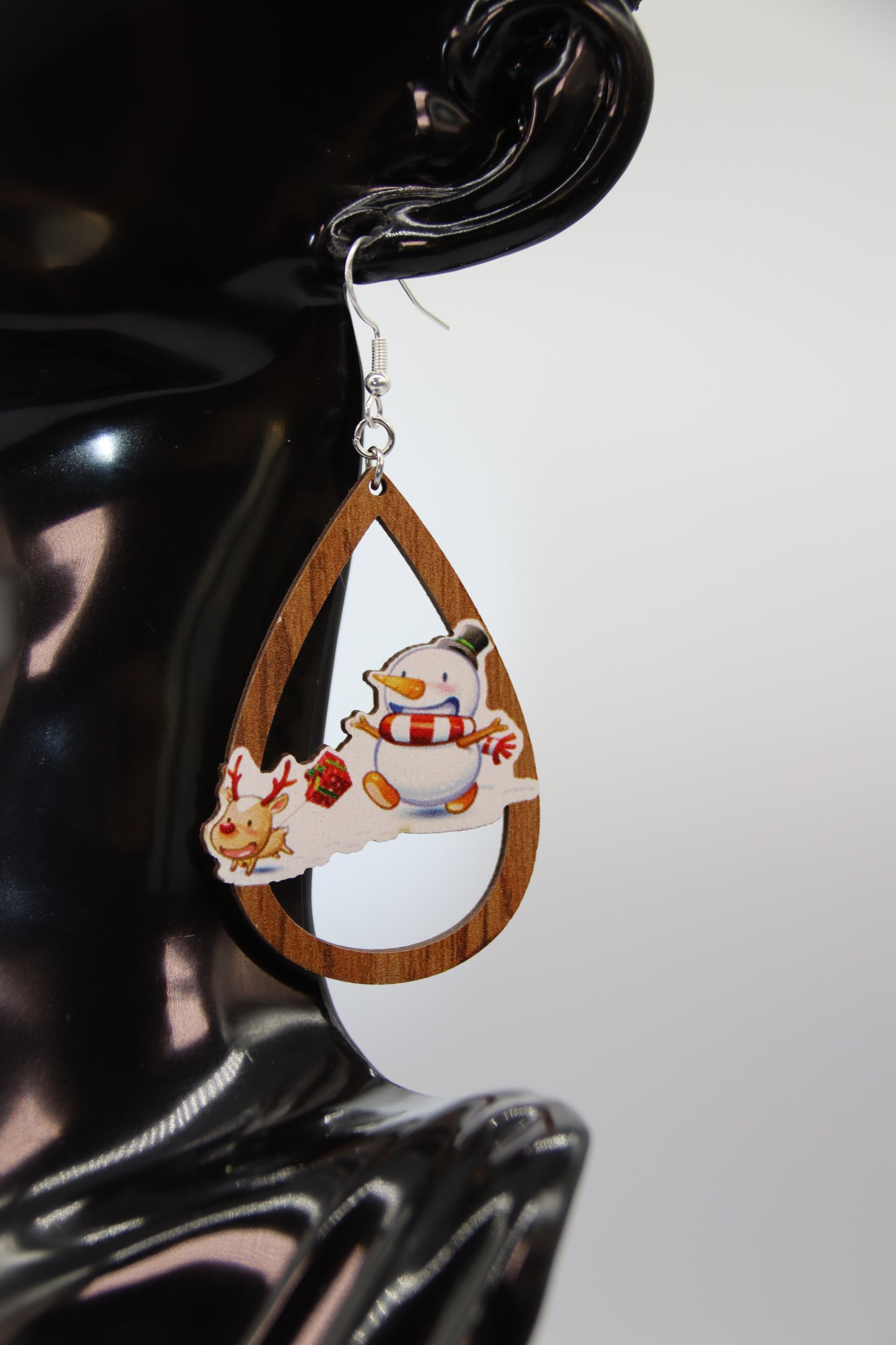 Christmas Theme Wooden Teardrop Earrings
