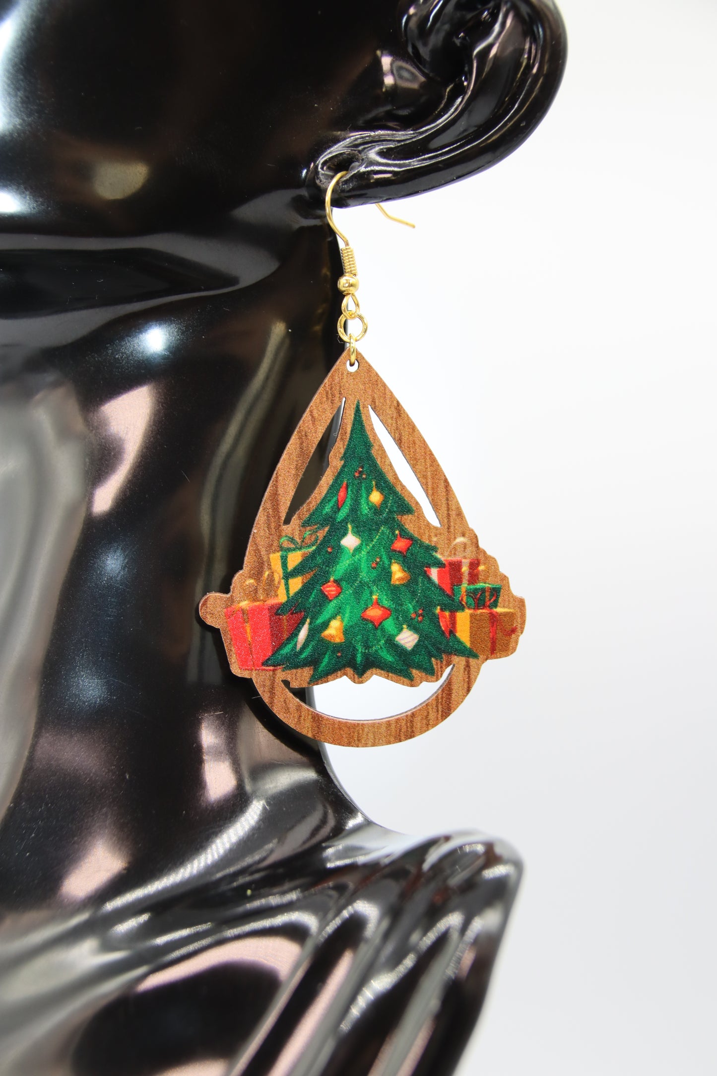 Christmas Theme Wooden Teardrop Earrings