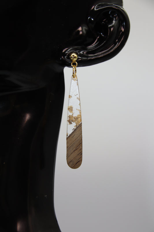 Teardrop Earring, Resin/Wood, Gold & Silver Stud