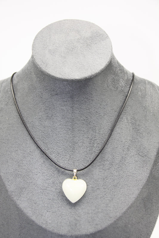 Heart Glass Stone, Leather Necklace (various colours)