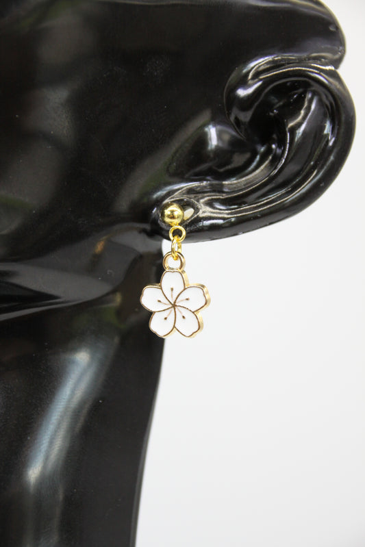 Fresh Mini Flower, White, Gold Stud, Earrings