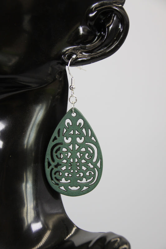 Teardrop Hollowed-Out Wood, Mixed Colour, Earrings