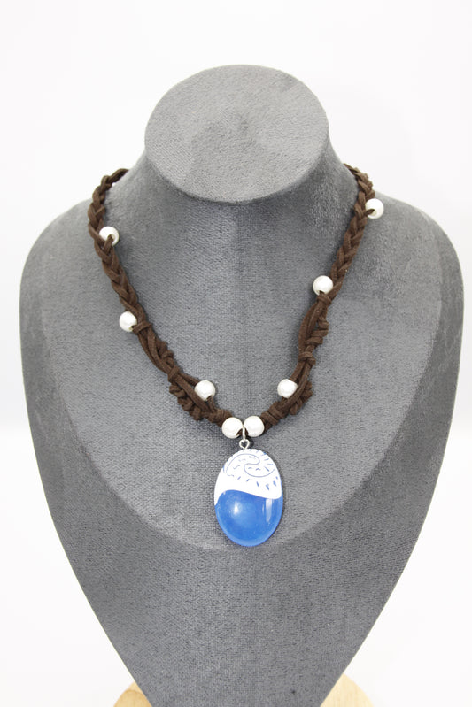 Moana-Inspired Blue Heart, Leather Necklace
