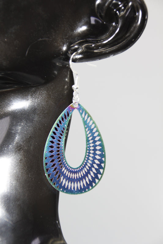 Stainless Steel Filigree Pendant, Rainbow Colour, Silver Shep Hook Earrings