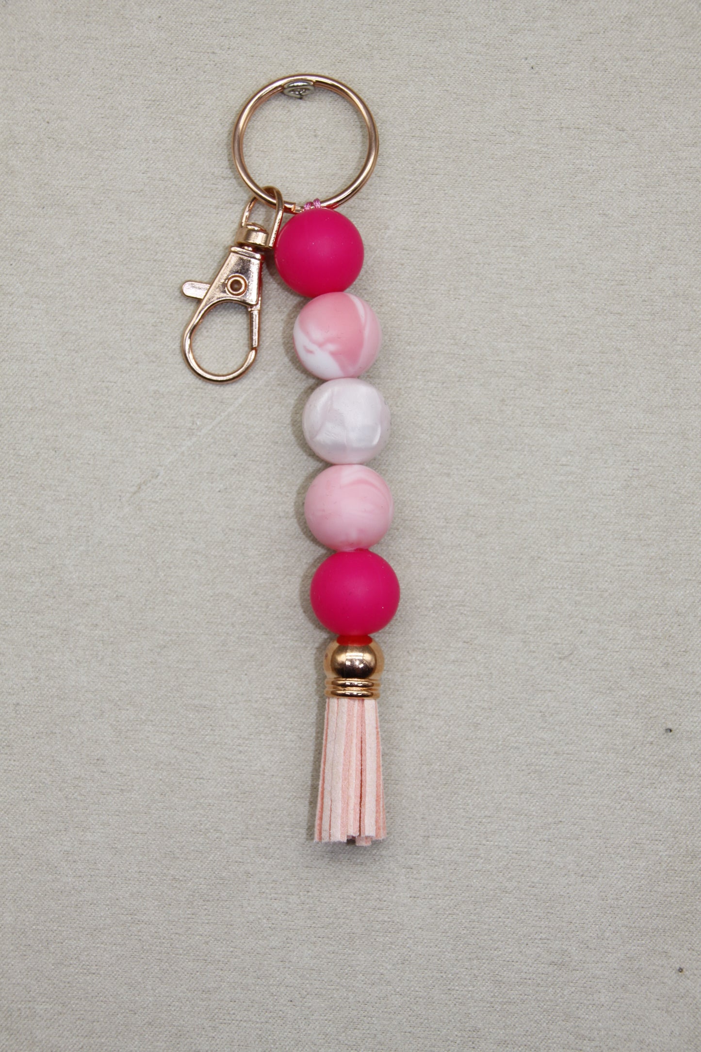 Silicone Coloured Bead Lanyard Keychains with Leather Tassel (Gold/Silver/Rose Gold)