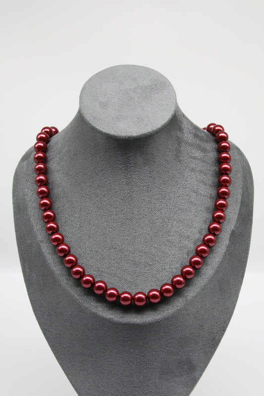 Glass Pearl Necklace, Maroon (60cm)