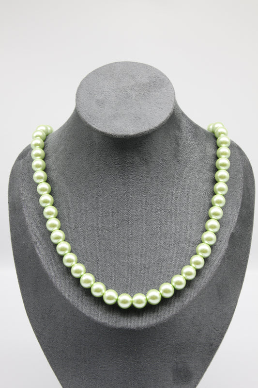 Glass Pearl Necklace, Light Green (60cm)